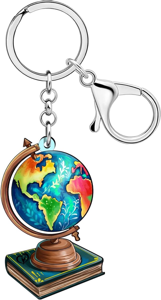 DUOWEI Acryl wereldbol sleutelhanger accessoires leraar geschenken voor vrouwen reizigers wereldkaart aarde - ShopVlot