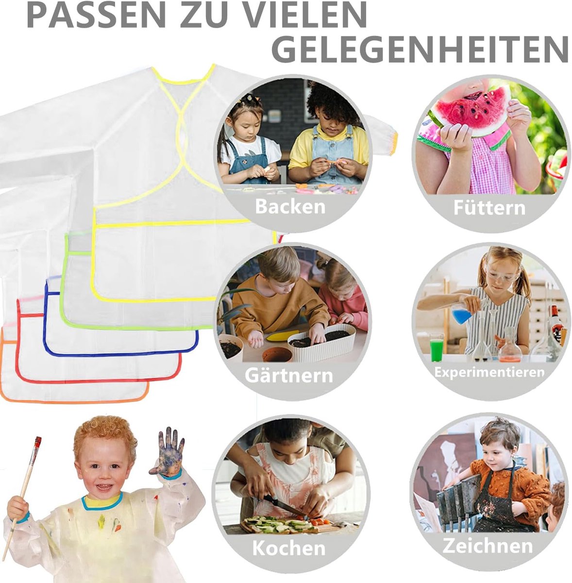 Schort voor kinderen - lange mouwen - voor verven - beschermt kleding tijdens knutselen - ShopVlot