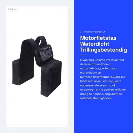 Motorfietstas waterdicht - Zadeltas motor - Tanktas - ATV-tas - Buitensport - 600D Oxford-stof - 67,5x20,5cm