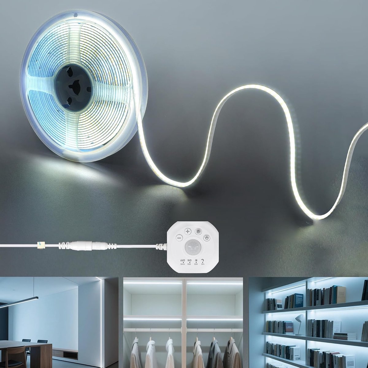 PIR Bewegingssensor Dimmer 12V DC - 320 LED Stripverlichting - 16,4FT/5M - Koel Wit 6500K - Voor Kleerkast, Keuken - ShopVlot