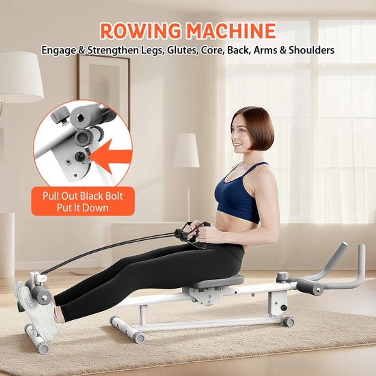 Roeitoestel 4-in-1 - Inklapbare Roeimachine/Beenpersmachine - Fitnessapparaat voor Thuis - Indoor Toestel - Max. 120 kg Belastbaar - Comfortabele Rugleuning