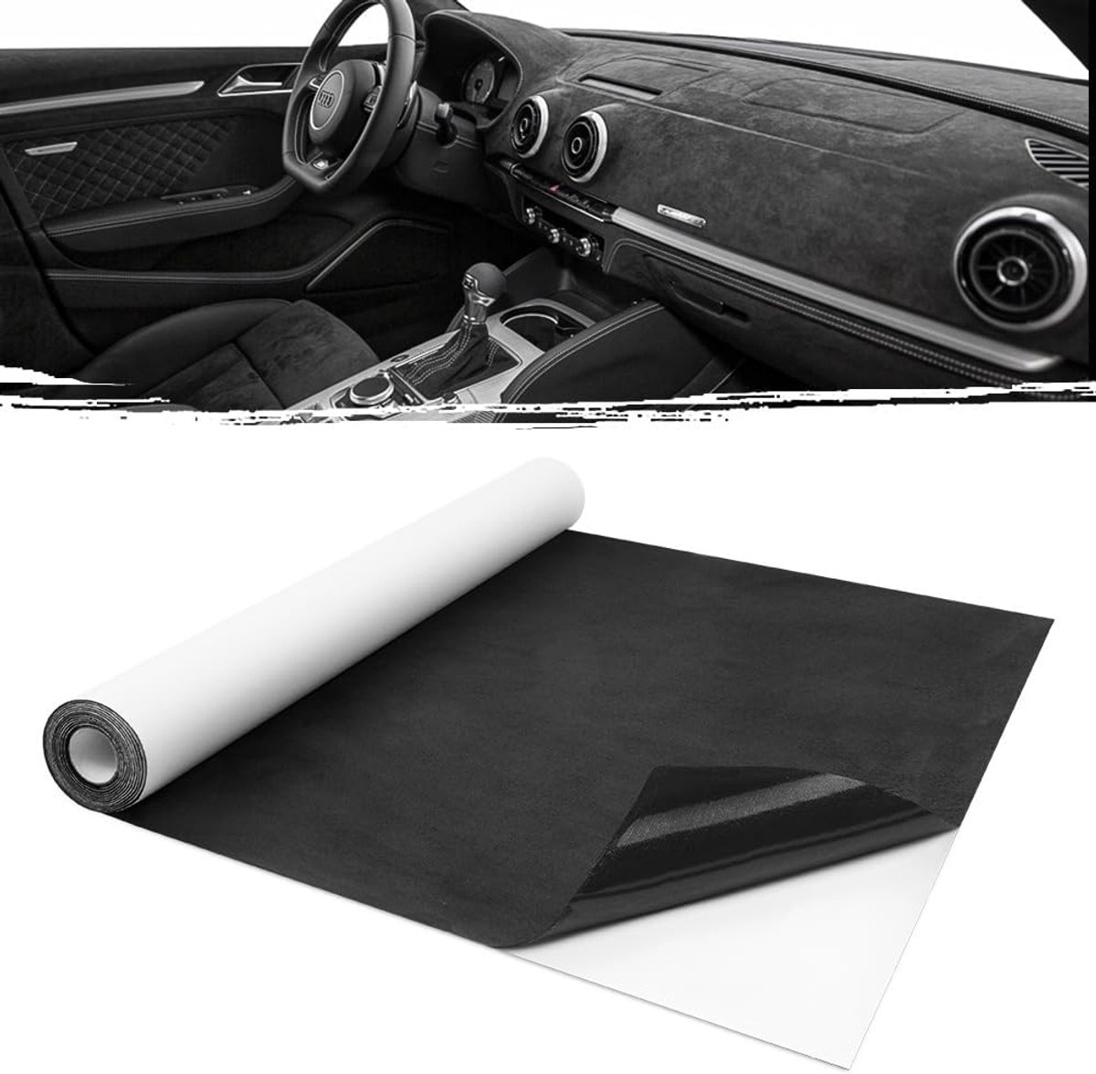 Microfiber stof 300 x 50cm - zwarte imitatiesuède - zelfklevend - perfect voor auto-interieur - ShopVlot