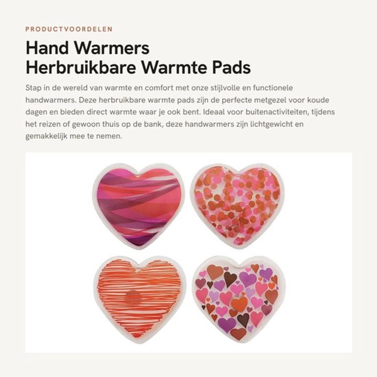 Hand Warmers - Herbruikbare Warmte Pads - Perfect voor Koude Dagen - Set van 4 - Ontwerp Hartjes - Draagbaar en Lichtgewicht - Comfortabel