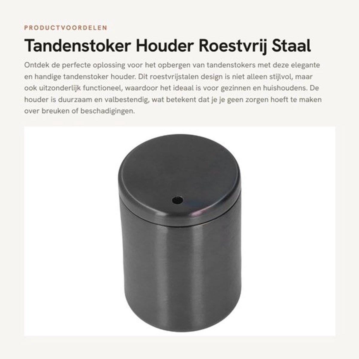 Tandenstokerhouder Duurzaam - Tandenstoker Dispenser - Roestvrij Staal - Valbestendig - Geschikt voor Huizen - Afmetingen 5,5 x 8 cm - Tandenstokerdispenser
