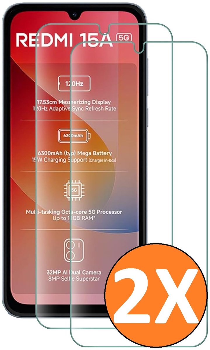 Screenprotector Geschikt voor Xiaomi Redmi 15a 5G/4G Screenprotector - 2 Stuks Glas Gehard Redmi A7 Pro Tempered Glass