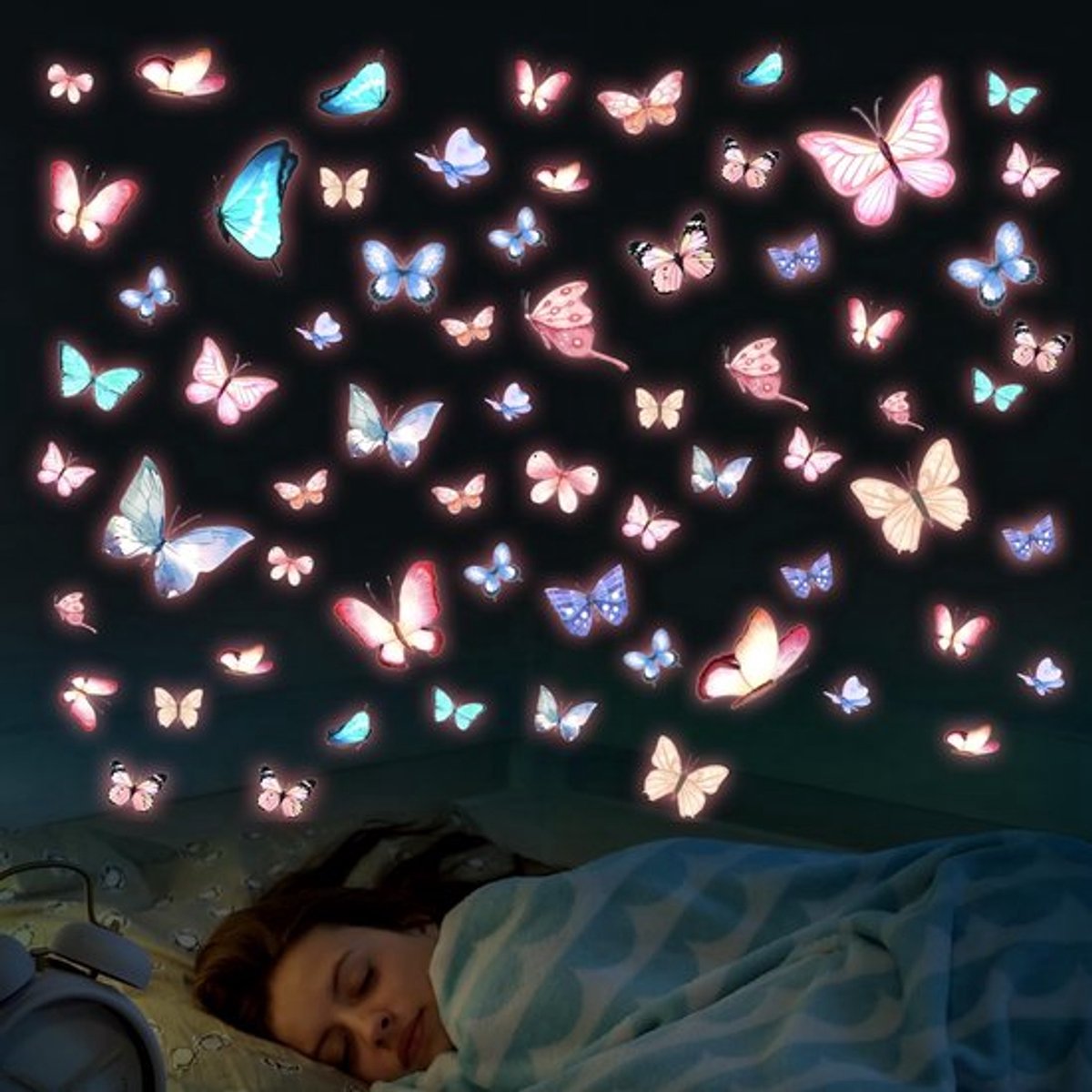 Vlinderstickers Glow in the Dark - Muurstickers Kinderkamer - Muurstickers Slaapkamer - Zelfklevend - PVC - 3 Vellen 30x20cm