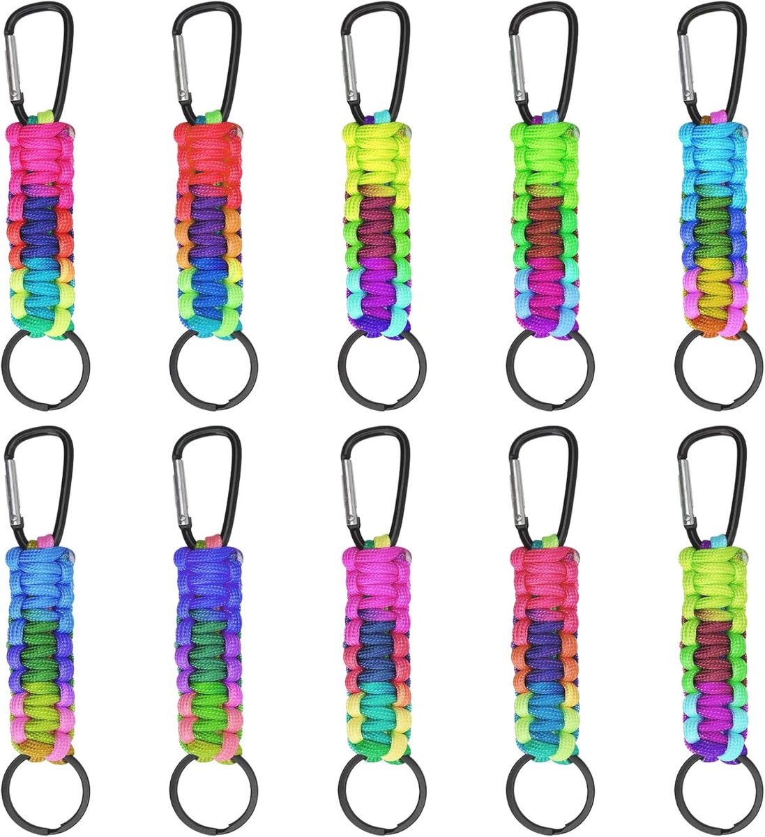 Lanyard met karabijnhaak 12 stuks - gevlochten koord - sleutelring clip - handig voor sleutels en accessoires - ShopVlot