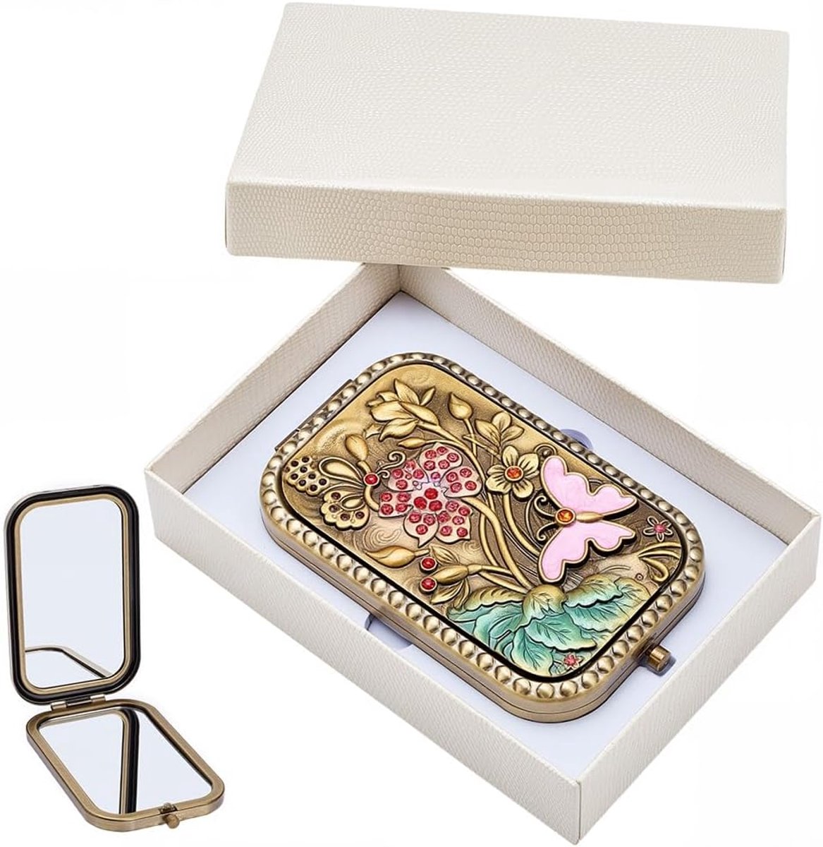 Make-up spiegel - compact en opvouwbaar - retro bloemenpatroon - perfect voor reizen - ShopVlot