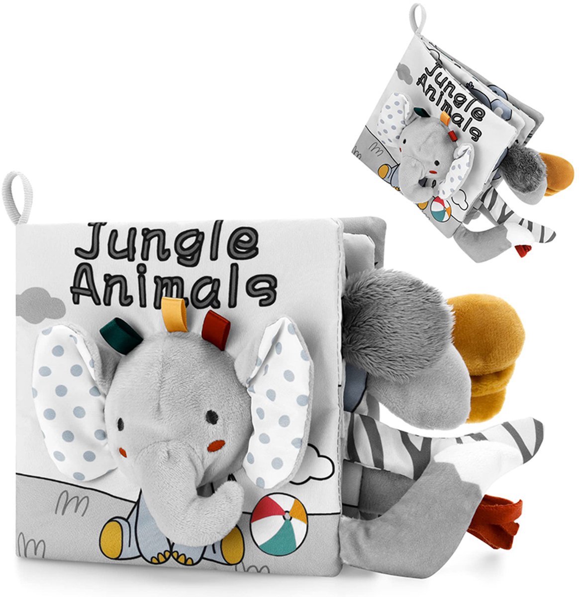 Casalora Buggyboekje - Knisperboekje Baby - Olifant - Baby Boekje - Activiteitenboekje Stof - Dieren met Staarten