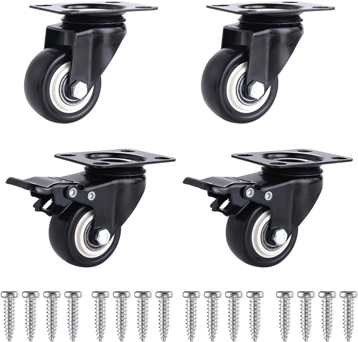 Meubels wielen set 50 mm - zware kwaliteit rubberwielen - met rem - 360 graden draaibaar - ShopVlot