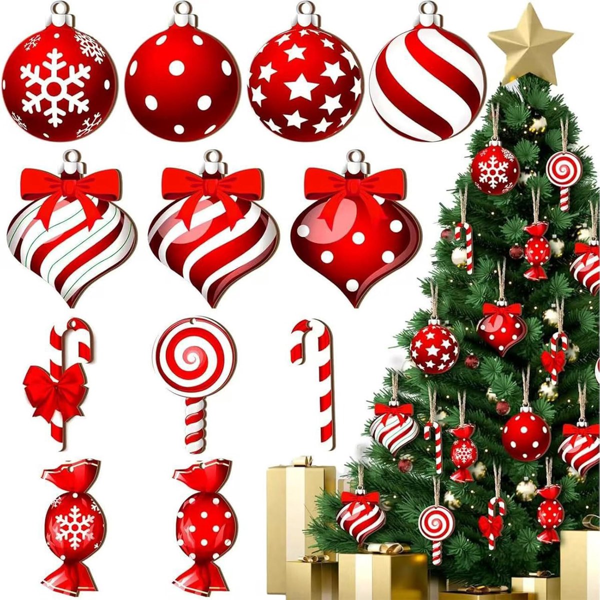 Kerstboomdecoraties 36 Stuks - Houten Kerstversieringen - Rustieke Elegantie - Perfect als Cadeau - ShopVlot