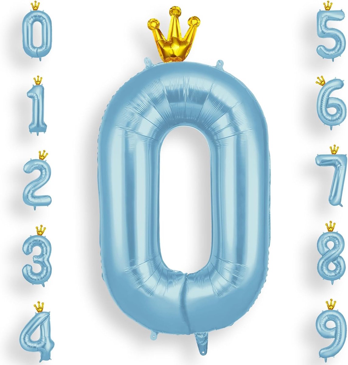 Cijferballon 0 met Blauwe Kroon - 101 cm Heliumdecoratie - Perfect voor Verjaardagsfeest - ShopVlot
