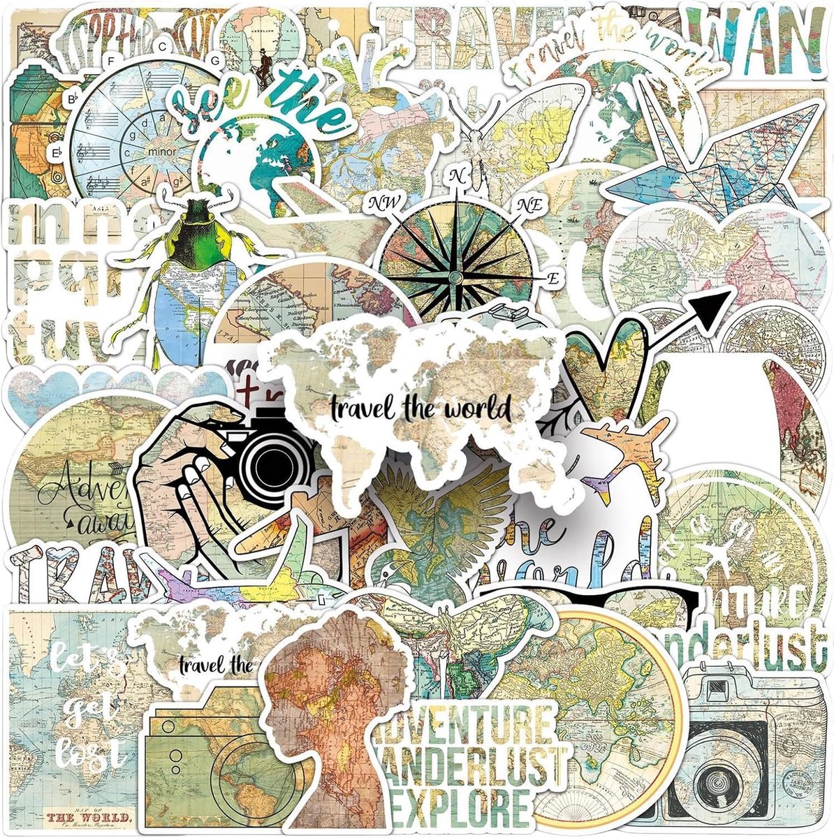 Reisstickers set van 50 - Waterdicht - Vintage design - Voor persoonlijke creaties - ShopVlot