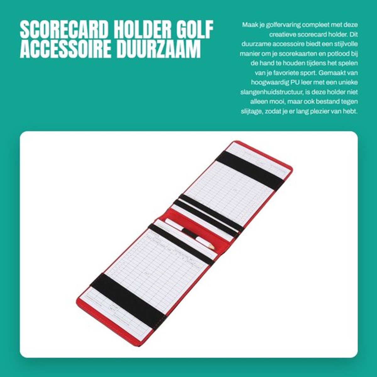 Scorecardhouder Duurzaam PU Leer - Accessoire voor Golf - Inclusief Houten Pen - Lichtgewicht - Twee Scorekaarten - Slangenhuidstructuur - Golf Scorecard Holder