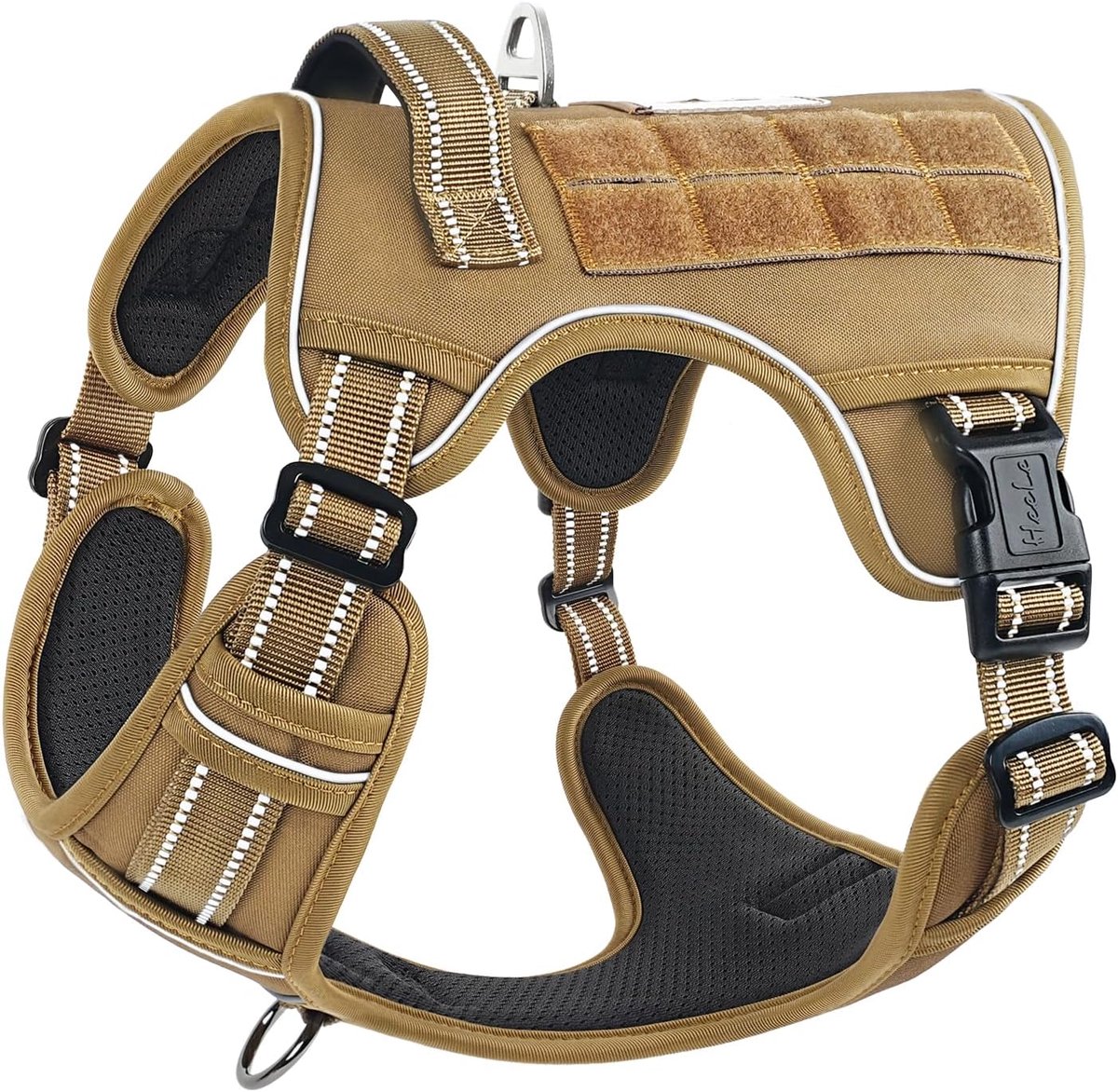 Hondentuig M - Bruin - Tactical met Molle Paneel - Geen Trek Tuig met Handvat voor Training - ShopVlot