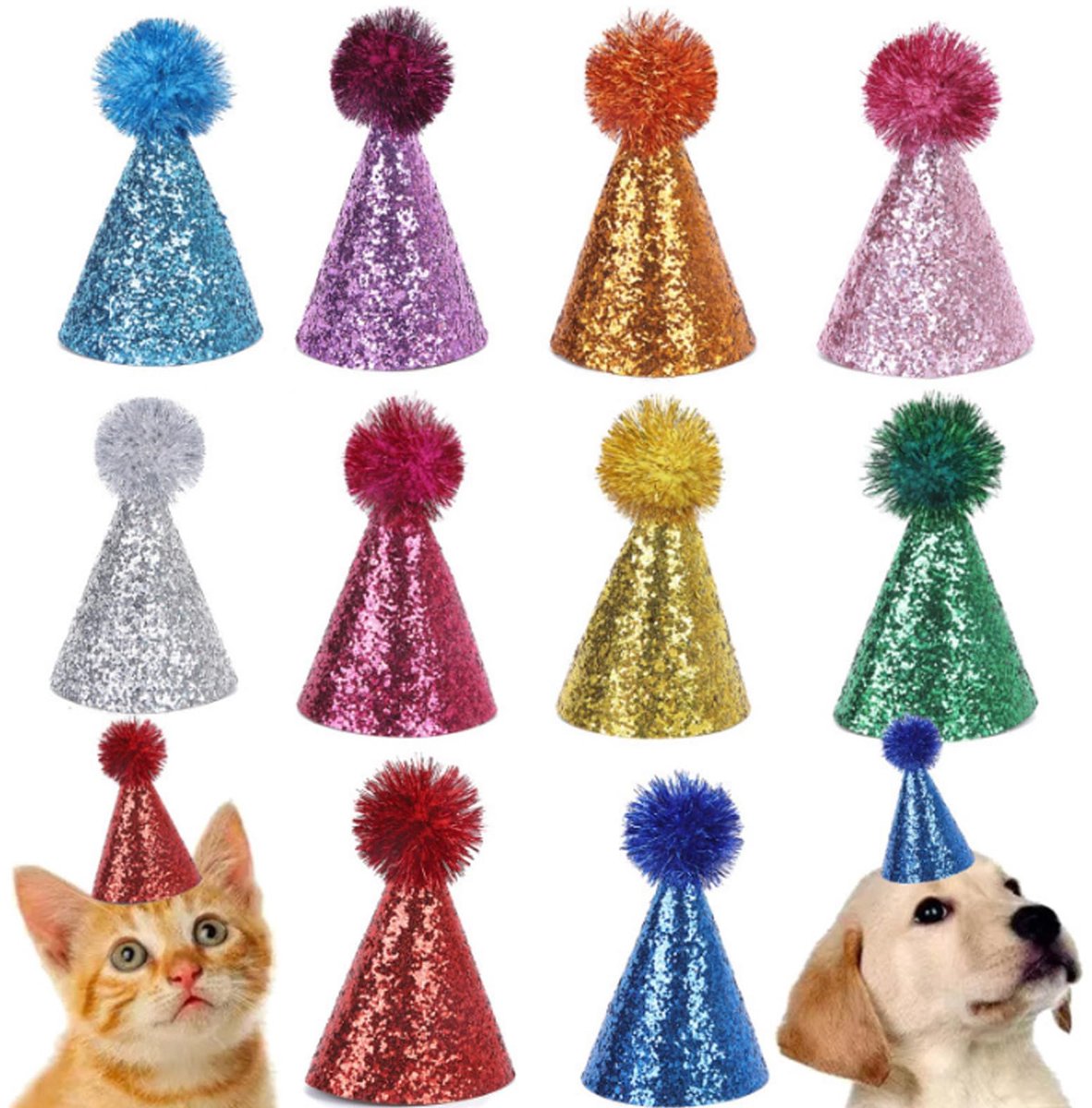 Feesthoed set van 10 stuks - glitter mini-feestmutsen - verstelbare hoofdband - herbruikbare verjaardagshoeden - ShopVlot