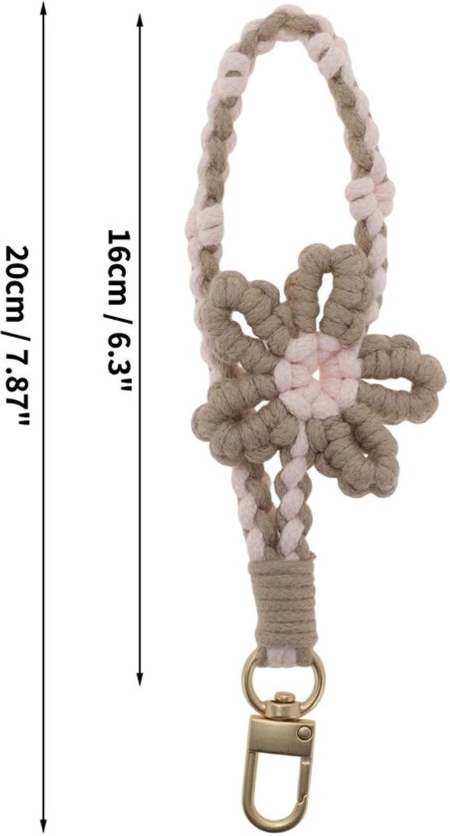 Sleutelhanger Boheemse Stijl - Gevlochten Macramé - Bloemenpatronen - Katoenen Draden - Robuuste Haaksluiting - Duurzaam Design - Sleutelring