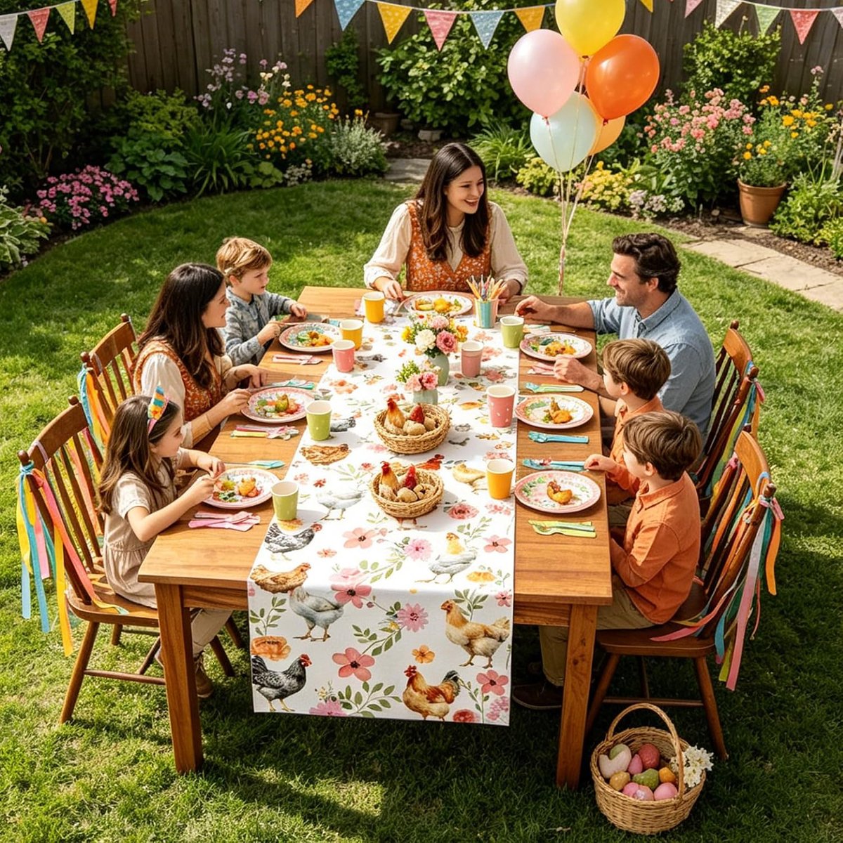 huhn party decoratie stuks bloemrijk hoen textiel tafelkleed lente - ShopVlot