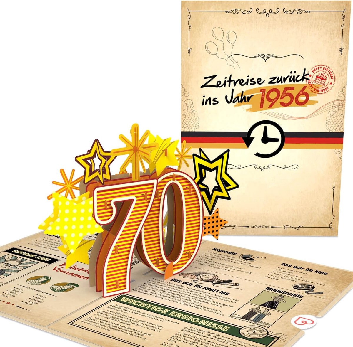 papercrush Pop-Up Card "Back to Year 1956" - Funny 3D Birthday Card for 70th Birthday for Woman & Man - ShopVlot