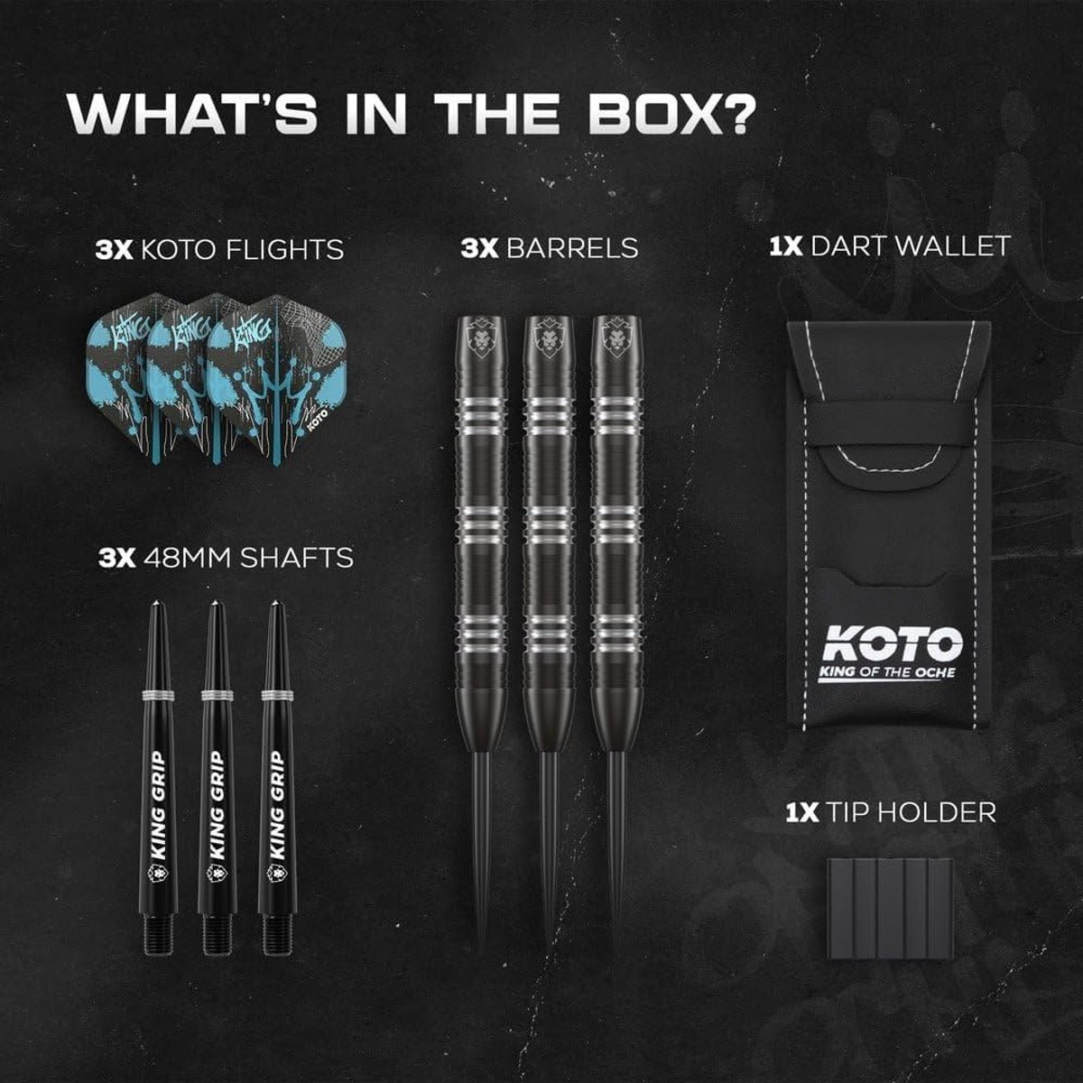 KOTO Imperial Black Silver 80% Steel Tip Darts - 22G Steeltip Darts, Incl. 3 Barrels, 3 Dart Flights & 3 Shafts - ShopVlot
