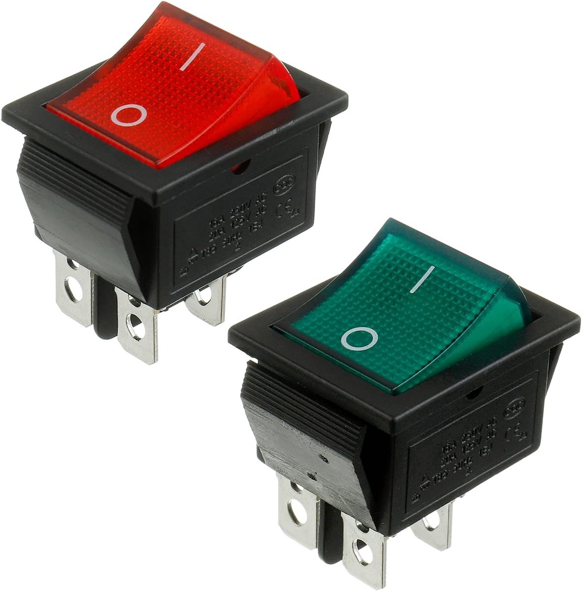 BOJACK Toggle switch with 2 positions ON/OFF DPST 4-pin 250V / 6A, 125V / 10A Green and red lamp KCD2-202N-R (pack of - ShopVlot