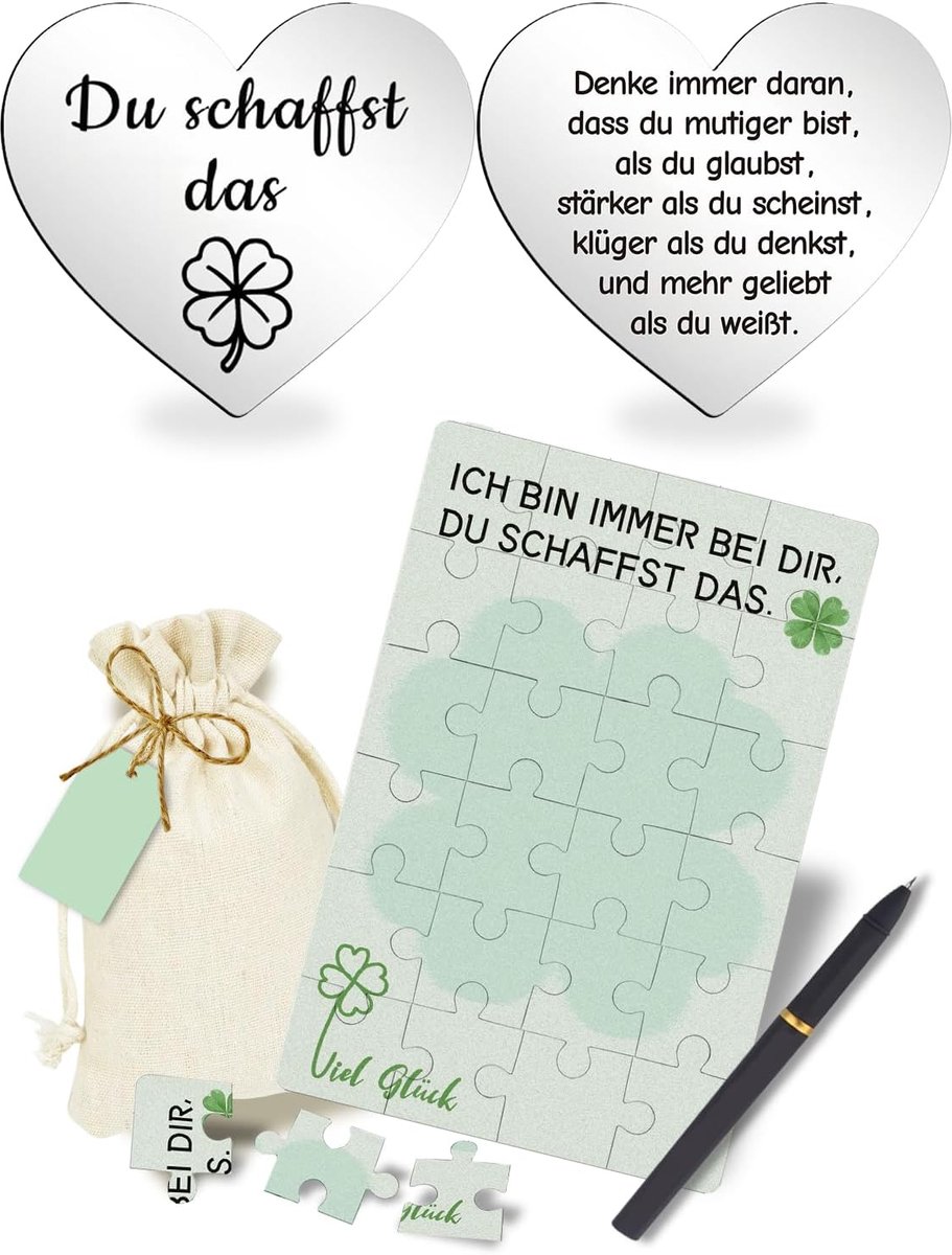 Glücksbringer Herz Edelstahl- Du Schaffst Das mit Viel Glück Puzzle Gutschein Karte 24-teilig - ShopVlot