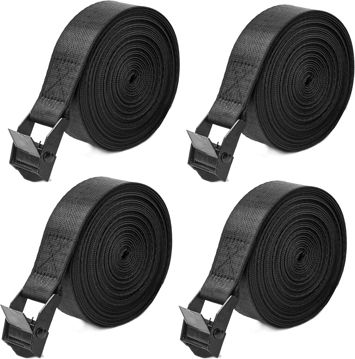 Set van 4 sjorbanden met ratel, 25 mm x 5 m, verstelbare spanbanden met gesp van zinklegering, voor bagage - ShopVlot