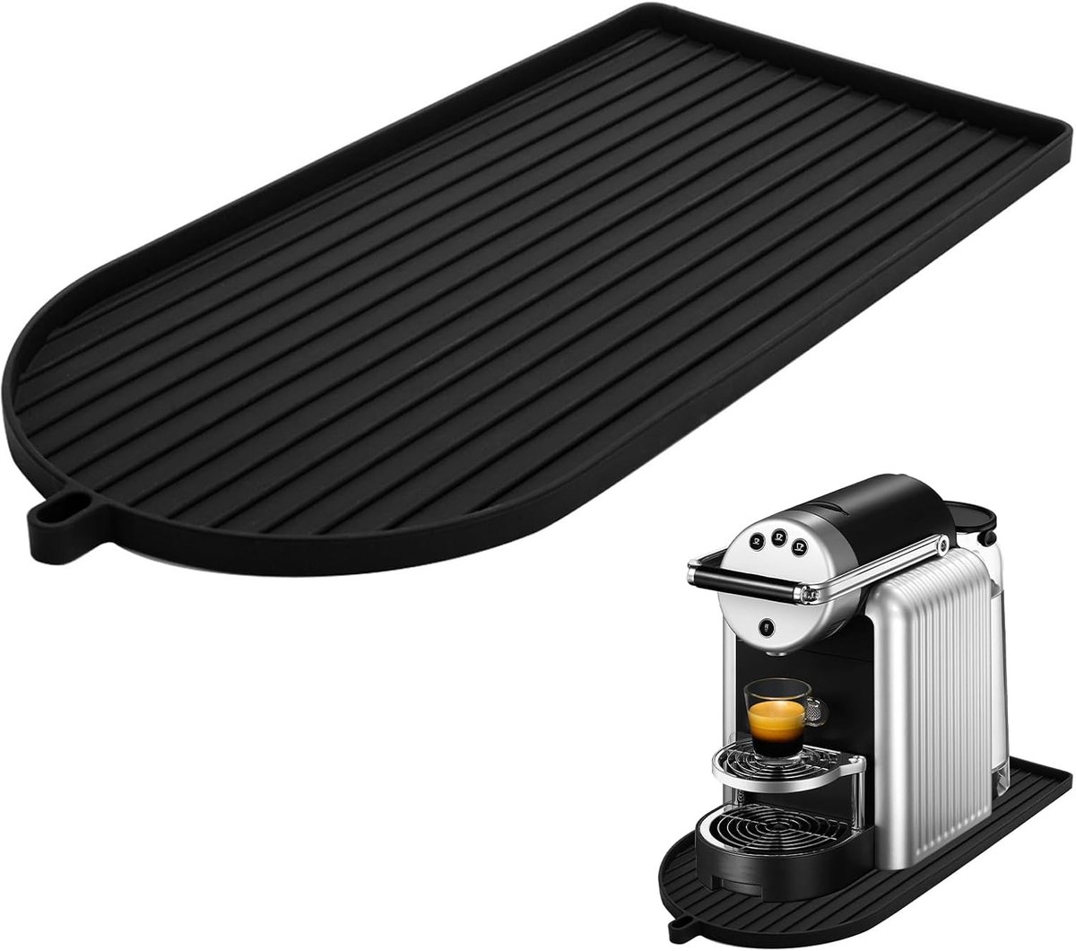 1 stuk siliconen mat koffiezetapparaat, 42 x 20 x 1,2 cm, zwart, afdruipmat, gootsteen, waterdichte antislip - ShopVlot