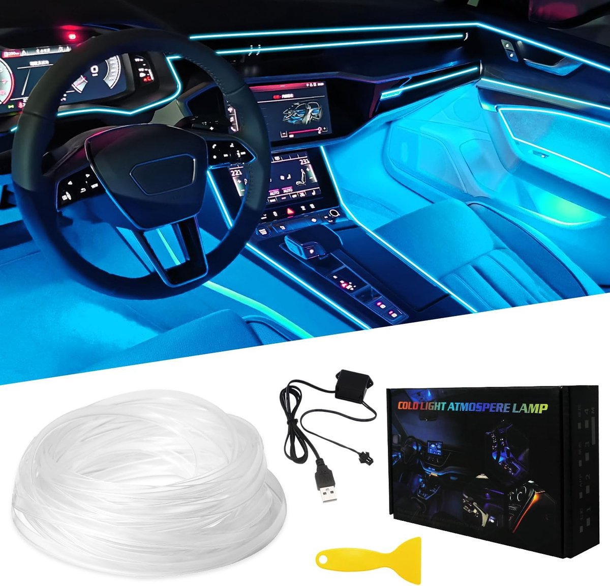 Keiurot LED Strip for Car Interior Light Wire Car Interior USB Neon Ice Blue EL Wire for LED Light Indoor Car 5V - ShopVlot