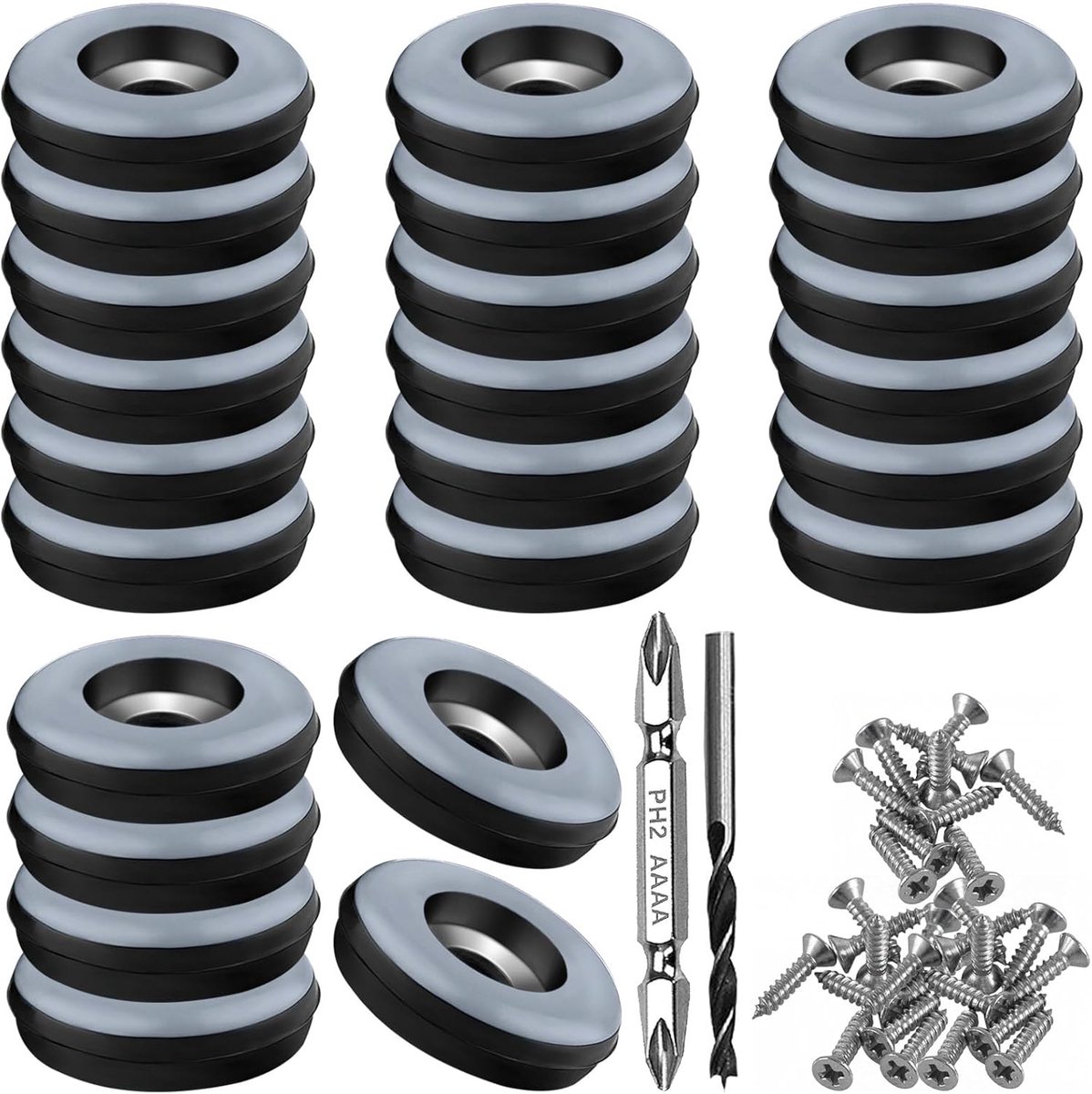Teflon Glides for Screwing 24 Pieces Floor Glides Diameter 25 mm (Round Black), Furniture Glides with 24 Stainless - ShopVlot