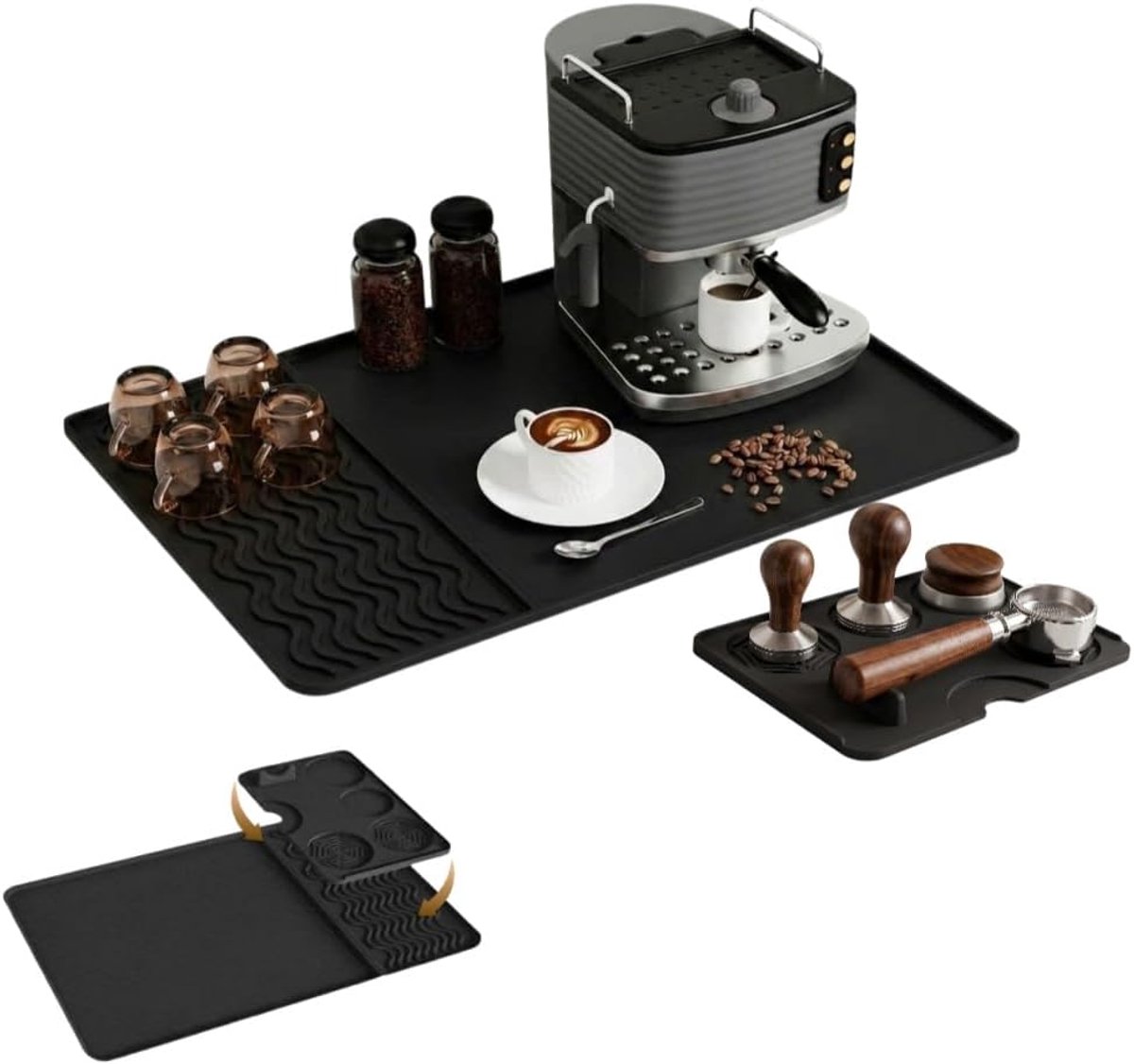 Koffiezetmachineonderlegger, 2-in-1 siliconen mat voor koffiezetapparaat met tampermat, 60 x 40 cm, siliconen - ShopVlot