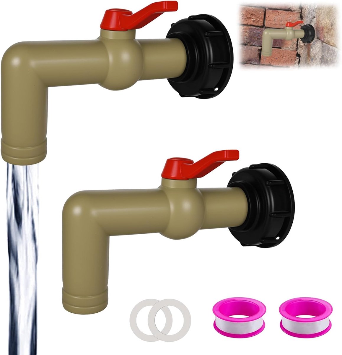 IBC Drain Tap Set of 2 IBC Tank Accessories Water Tank S60 x 6 Coarse Thread IBC Water Tap Ball Valve 1 Inch IBC - ShopVlot