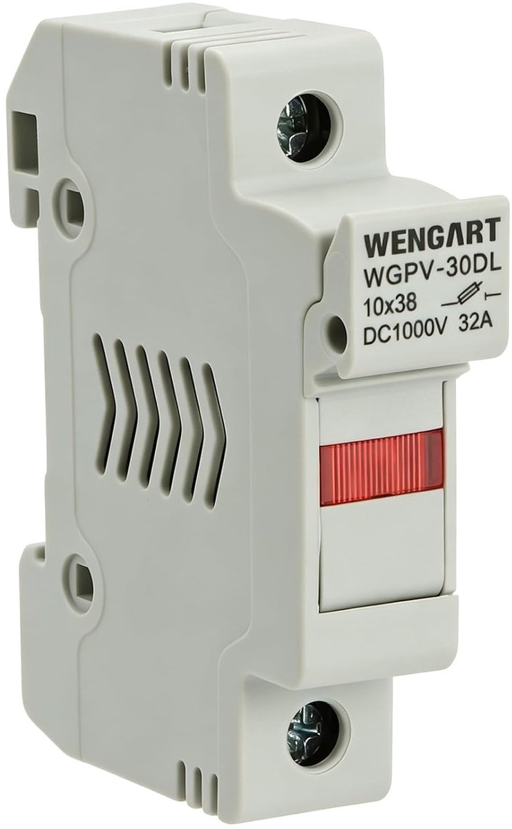 Wengart Solar Fuse Holder WGPV-30D, DC1000V 35mmDIN Rail Mount Fuse Holder for Fuse 10x38mm gPV Up to 32A,18 to 8 AWG - ShopVlot