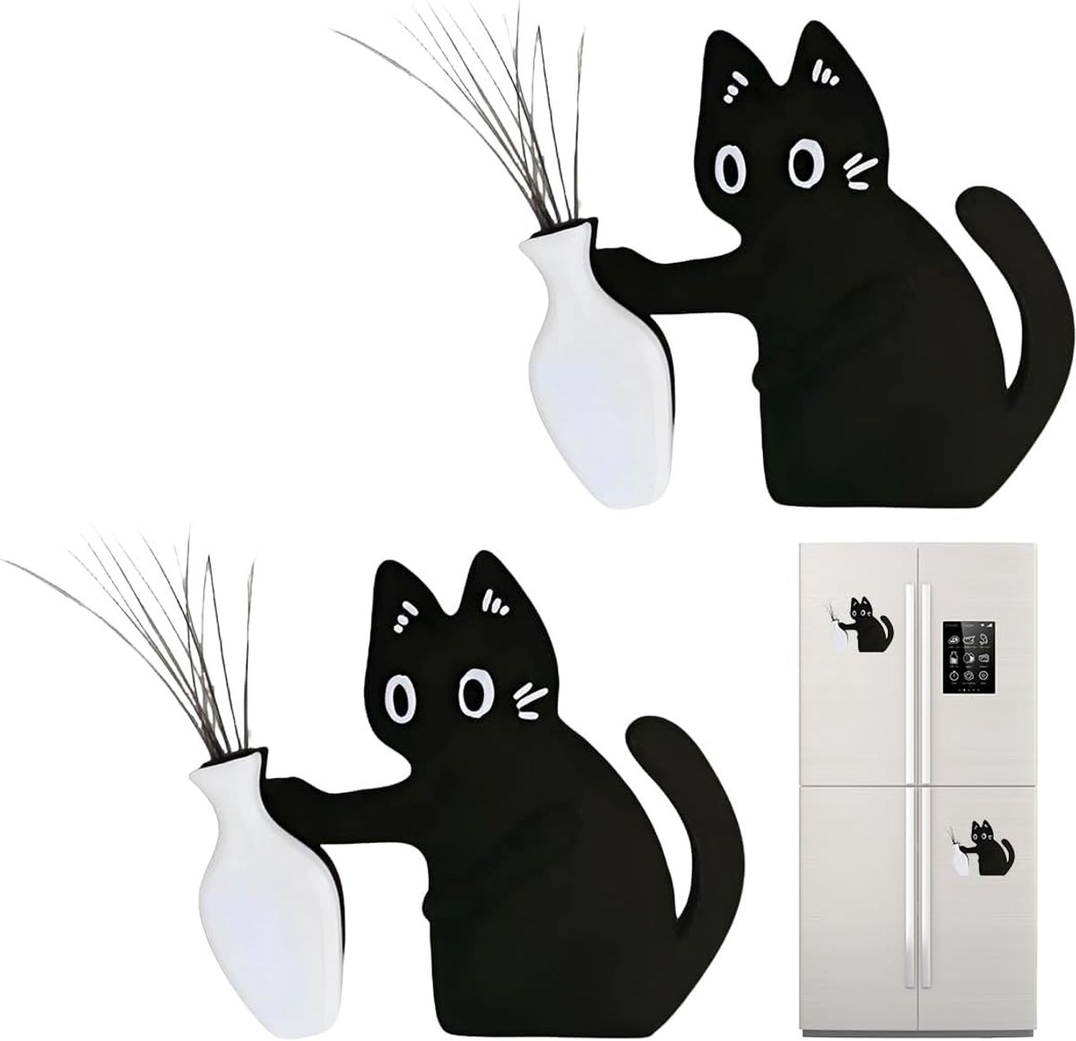 2 stuks vaas met snor, kat, koelkastmagneten, kattenmagneten, vaas, acryl, herdenkingsmagneet voor huisdieren - ShopVlot