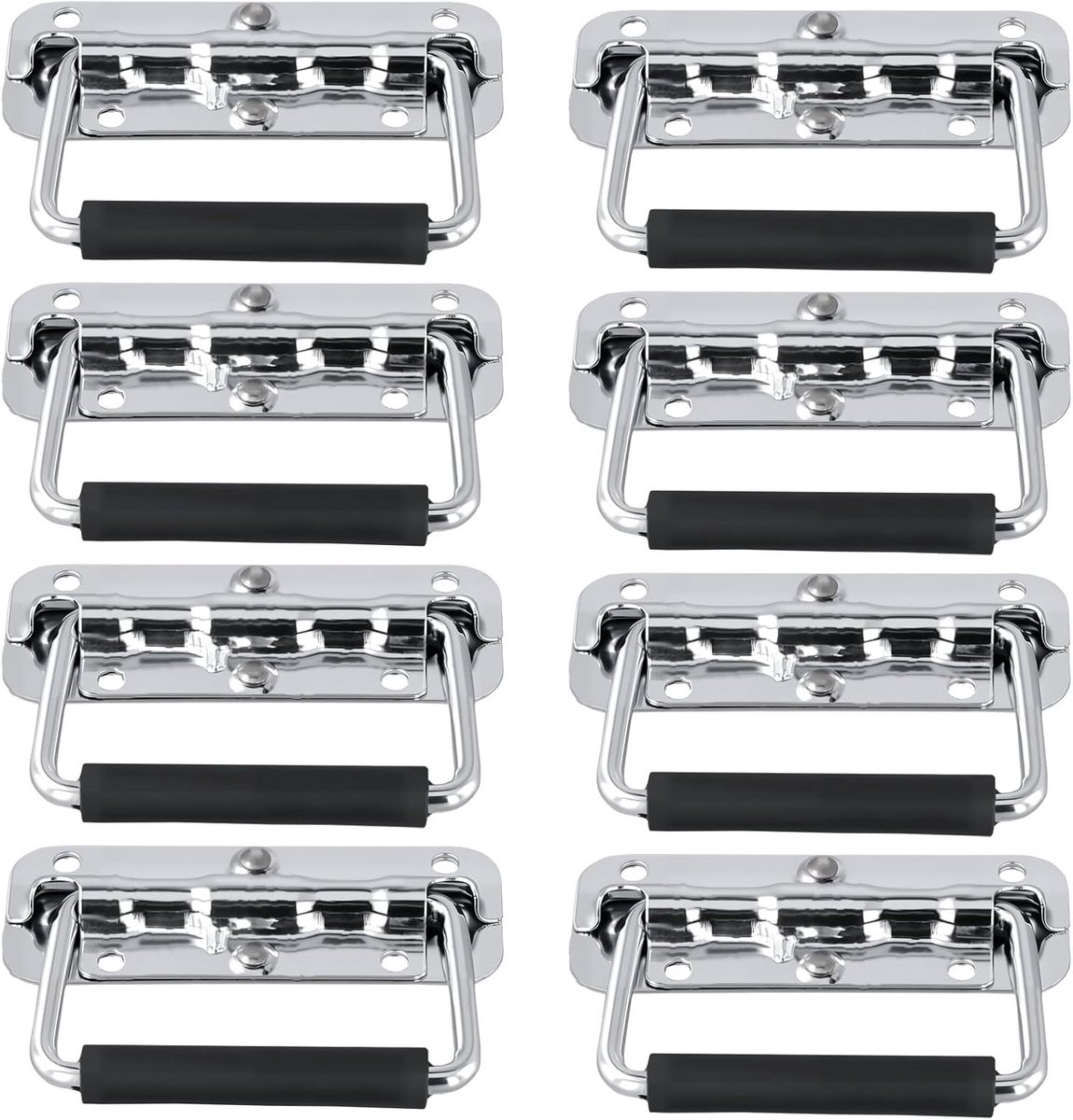 Pack of 8 Suspension Box Handle, 110mm x 76mm Silver Carry Handle, Chrome Folding Handle for Crates and Cabinets - ShopVlot