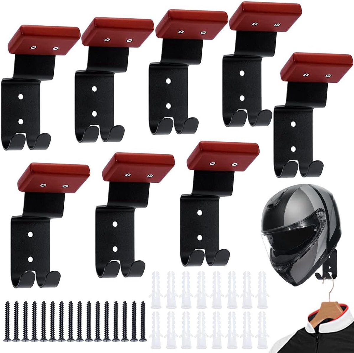 8 Pack Holder Wall Mounted, Motorcycle Gear Rack with 2 Key Hooks Wall Mount Hanger Motorcycle Accessories for Men - ShopVlot