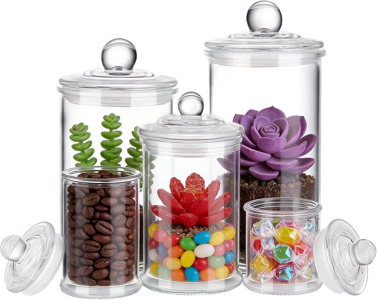 5 stuks glazen apothekersglazen met deksel transparante opbergcontainers opbergdozen set voor wattenstaafjes in de - ShopVlot