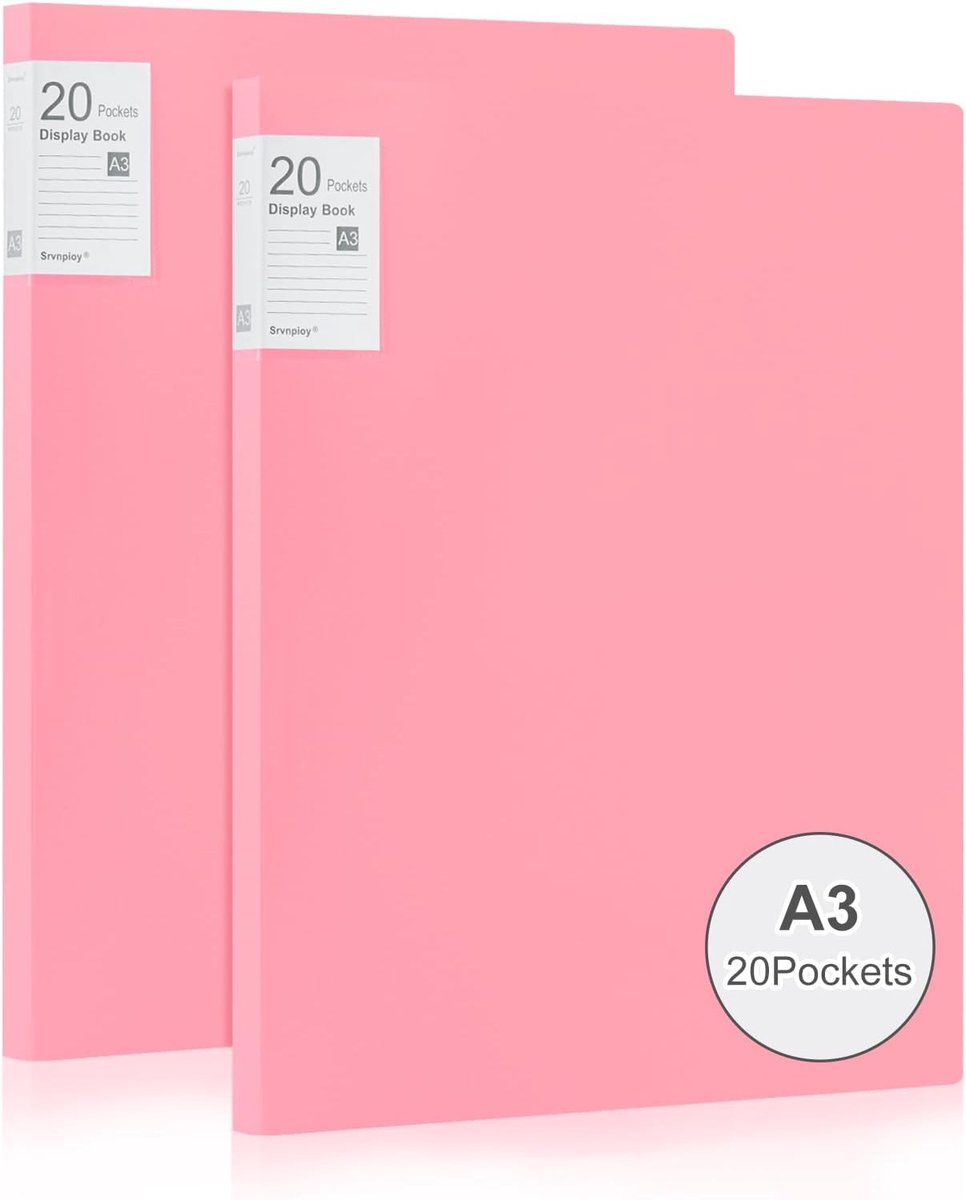 2 Pieces A3 Presentation Book with 20 Clear Covers for 40 Sheets for Artworks, Certificates, Portfolio,Pink - ShopVlot