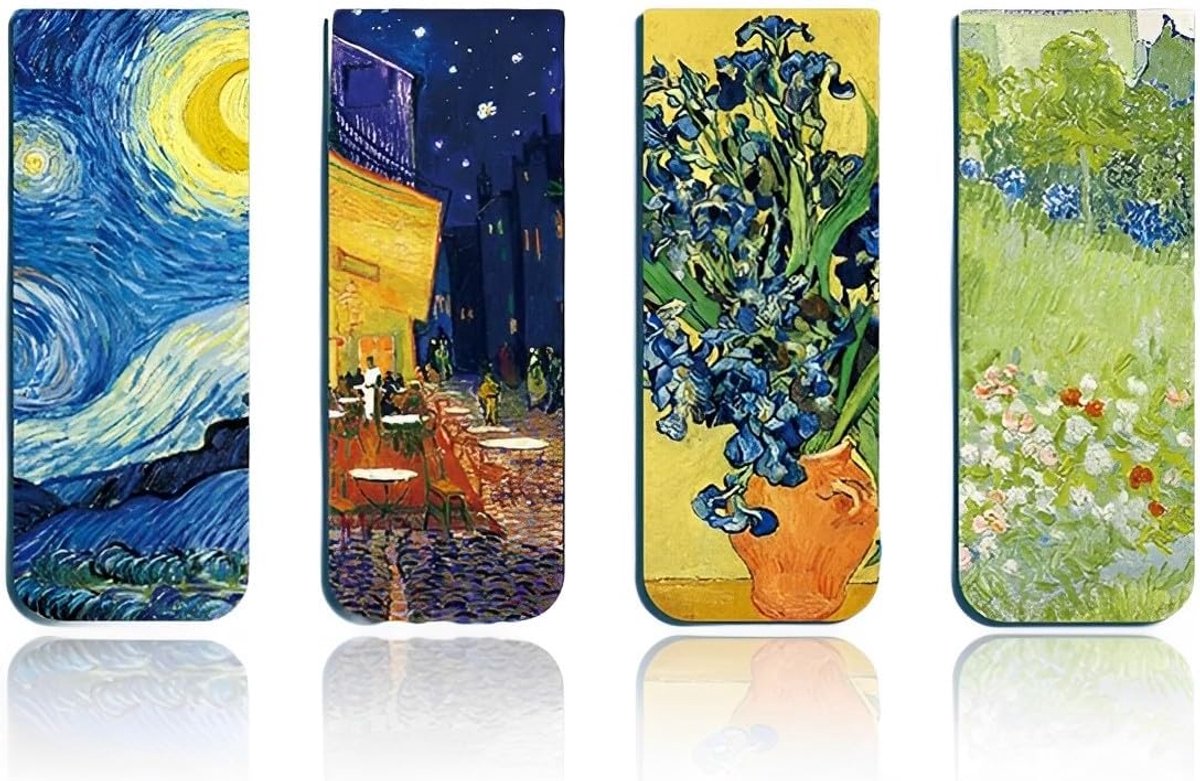 Boekenleggers set van 4 - magnetisch - Van Goghs kleuren - ideaal voor studenten en docenten - ShopVlot