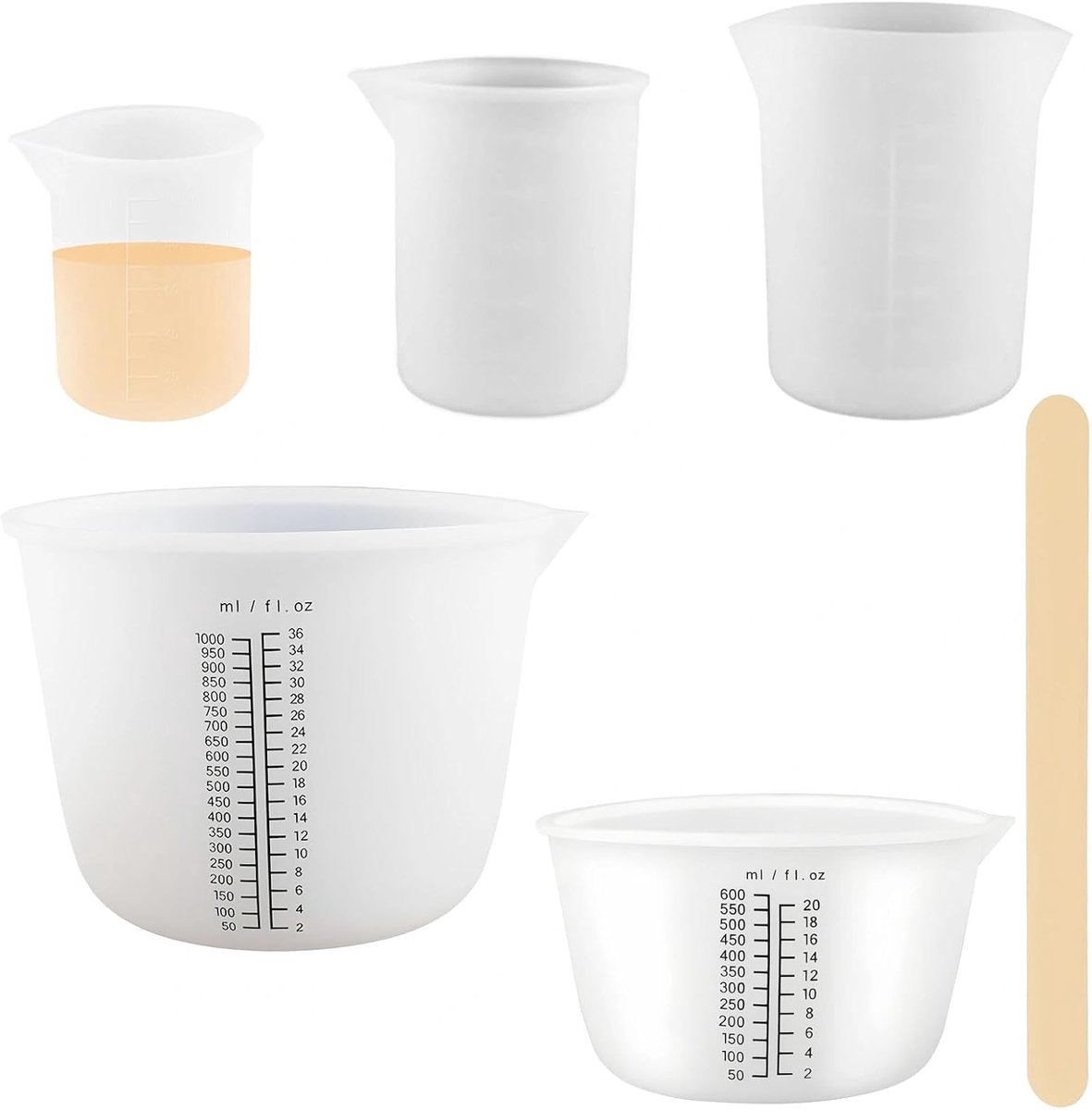 Siliconen messenbekerset 5-delig - maatbekers 1000 ml/600 ml/100 ml/350 ml/250 ml - duurzaam en flexibel - ShopVlot