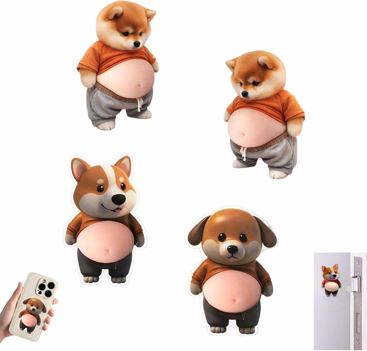 Deurstoppers 4 stuks - Shiba Inu - rubber en pvc - stille bescherming tegen stoten - ShopVlot