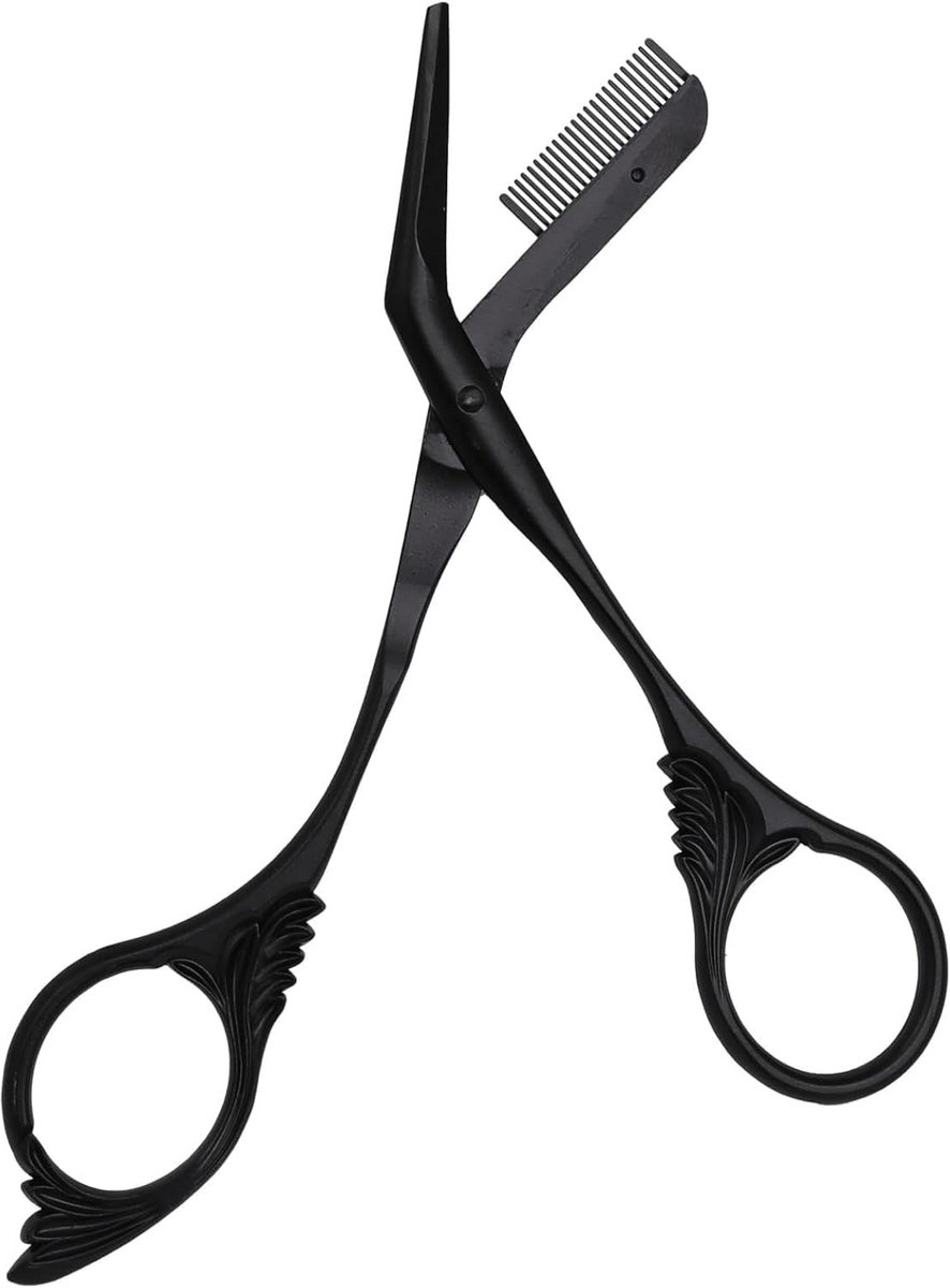 Zwarte wenkbrauwschaar van roestvrij staal met kam – perfect voor het trimmen van wenkbrauwen, baard en make-up accessoires