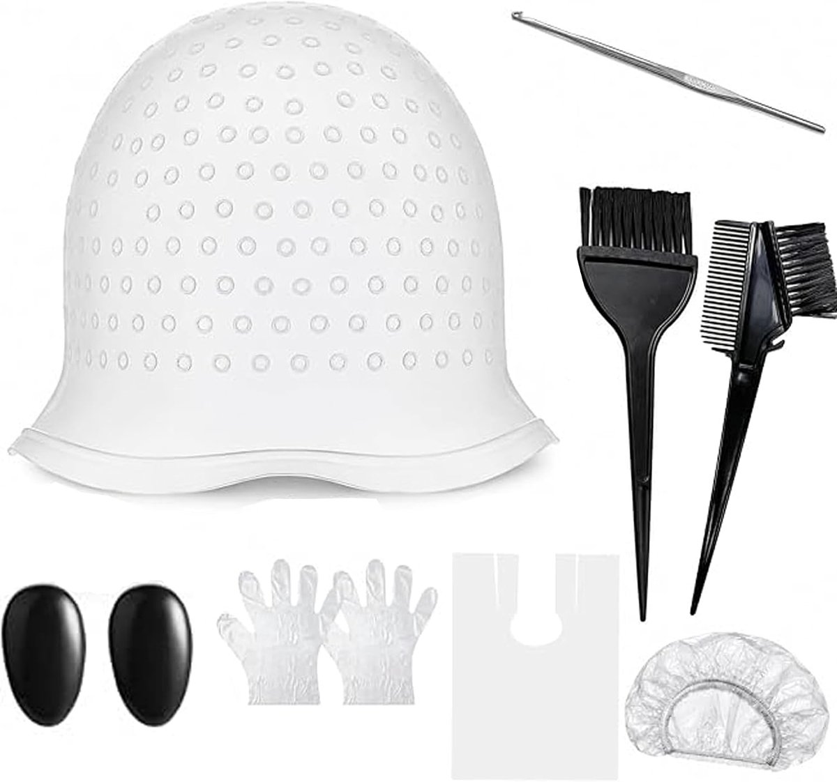 Kleurset 6-delig - siliconen muts met kwast - kam en cape - ideaal voor blonde strengen - ShopVlot