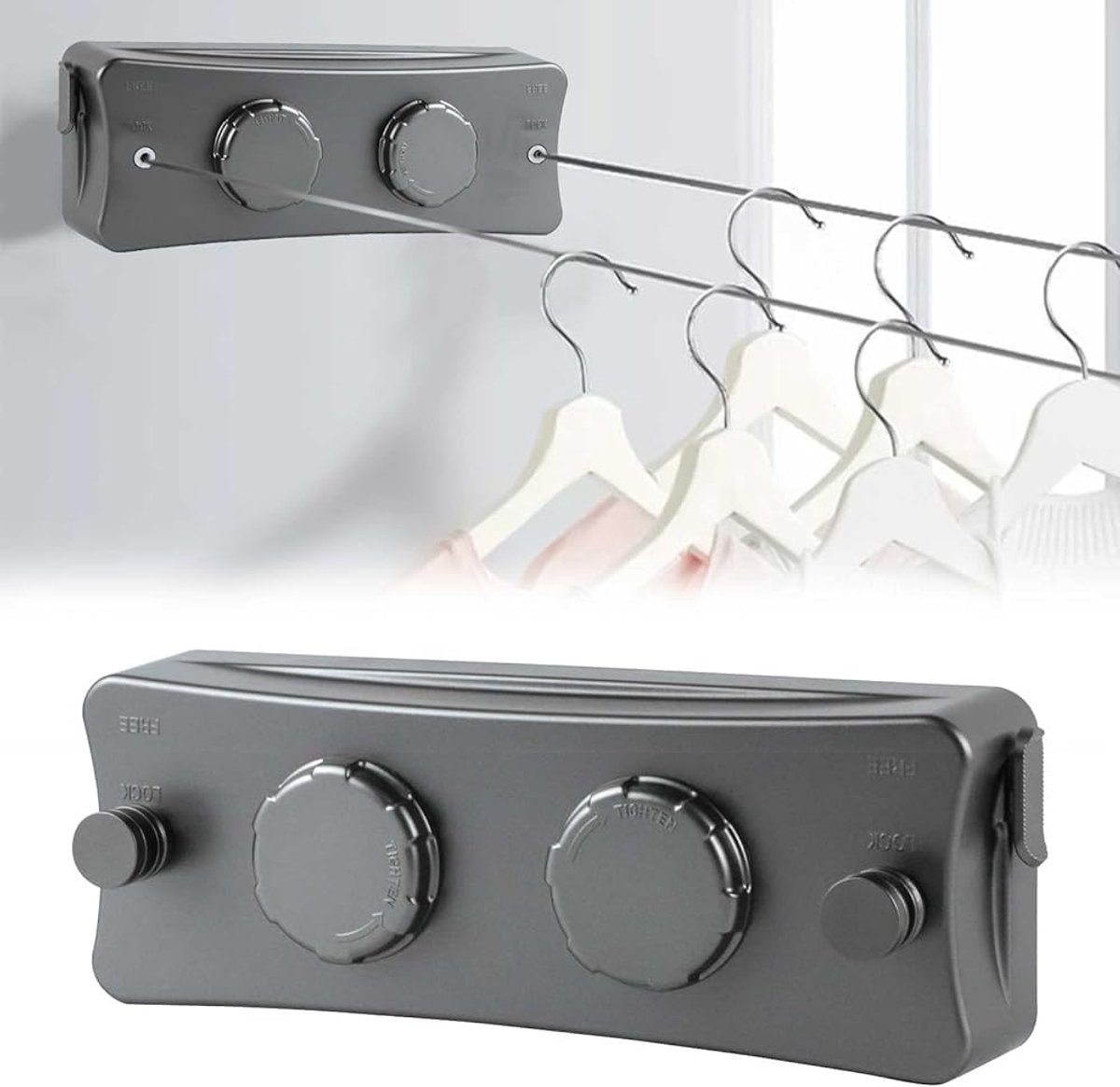 Retractable clothesline 5m - verstelbare dubbele waslijn - muurbevestiging - ideaal voor binnen en buiten - ShopVlot