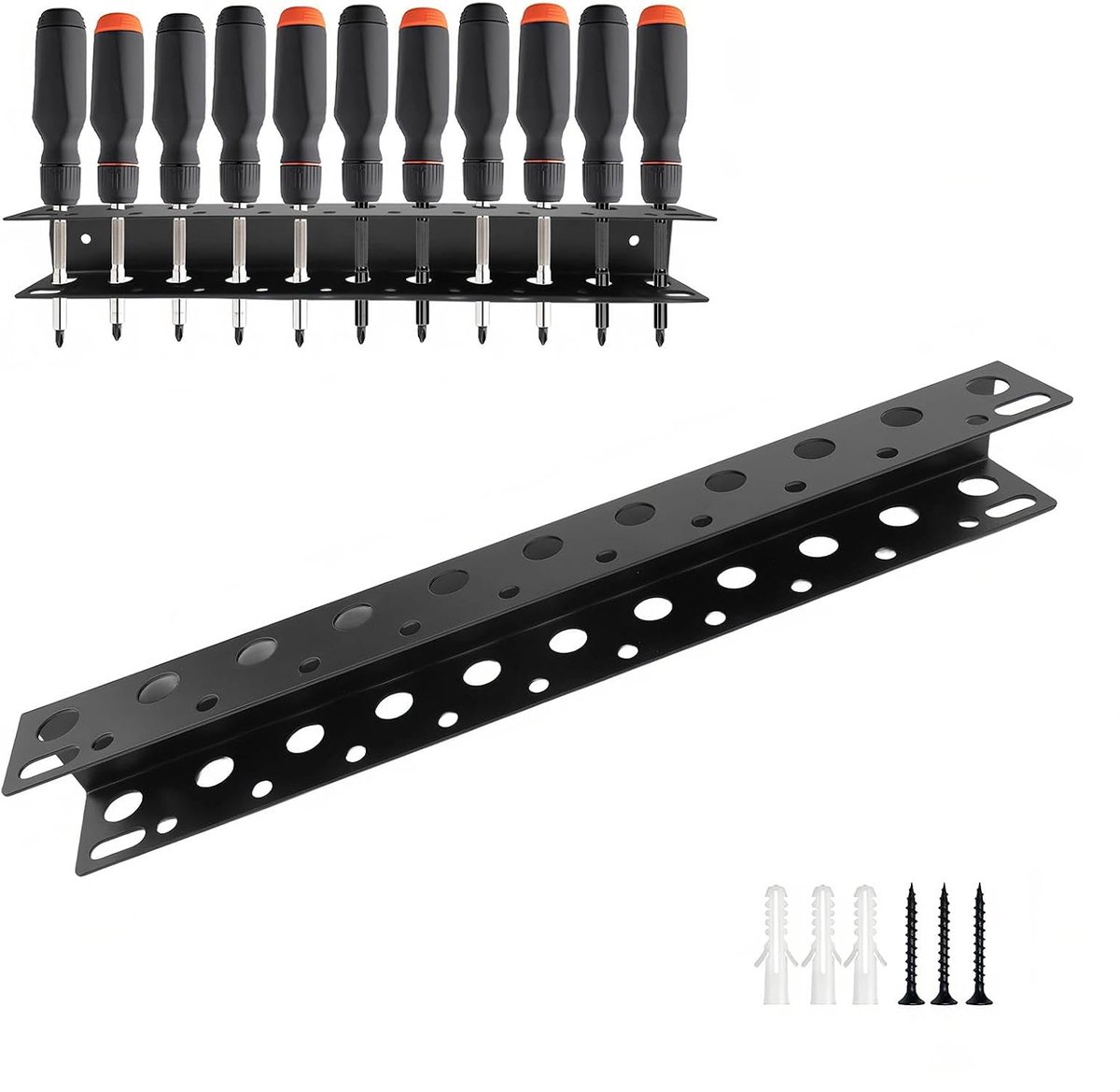Schroevendraaierhouder 40 cm - Hoogwaardig metaal - 23 gaten wandgereedschapshouder - ShopVlot