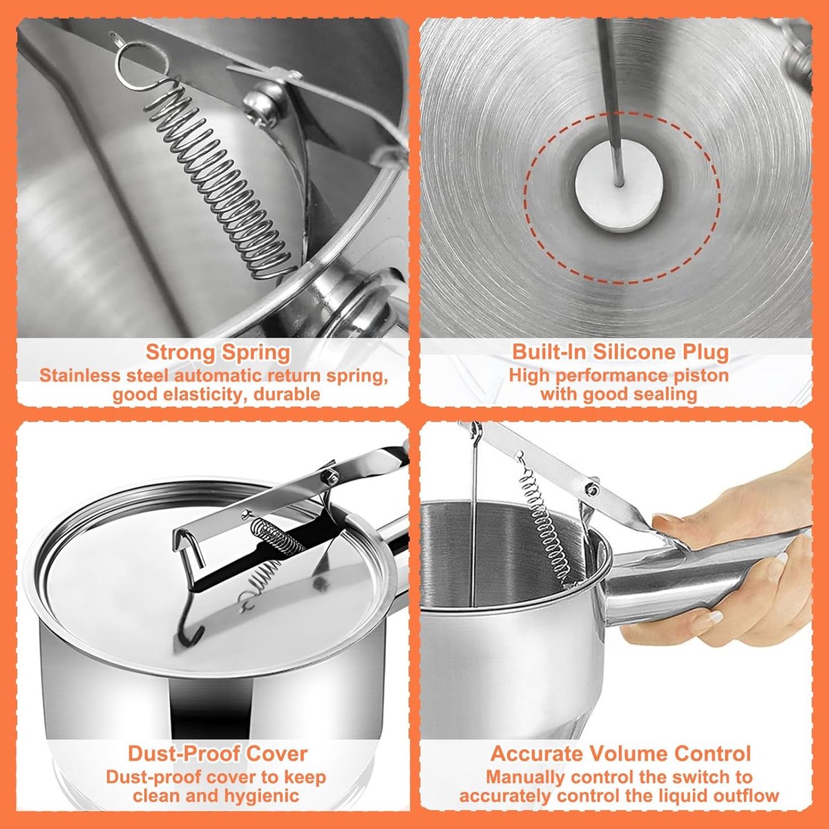 Dough Dispenser 1200 ml - RVS met houder en deksel - Inclusief 4 spuitmondjes - Perfect voor pannenkoeken - ShopVlot