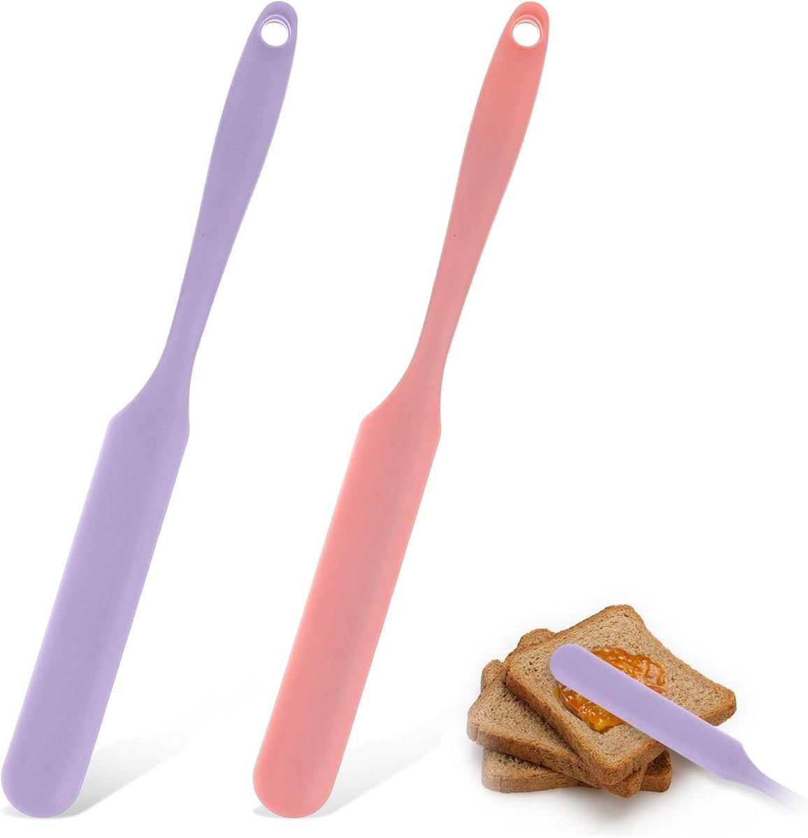 Set van 2 Kleine Deegschrapers en Spatula's van Silicone, Ideaal voor Koken, Bakken en Roeren met Lange Handgreep