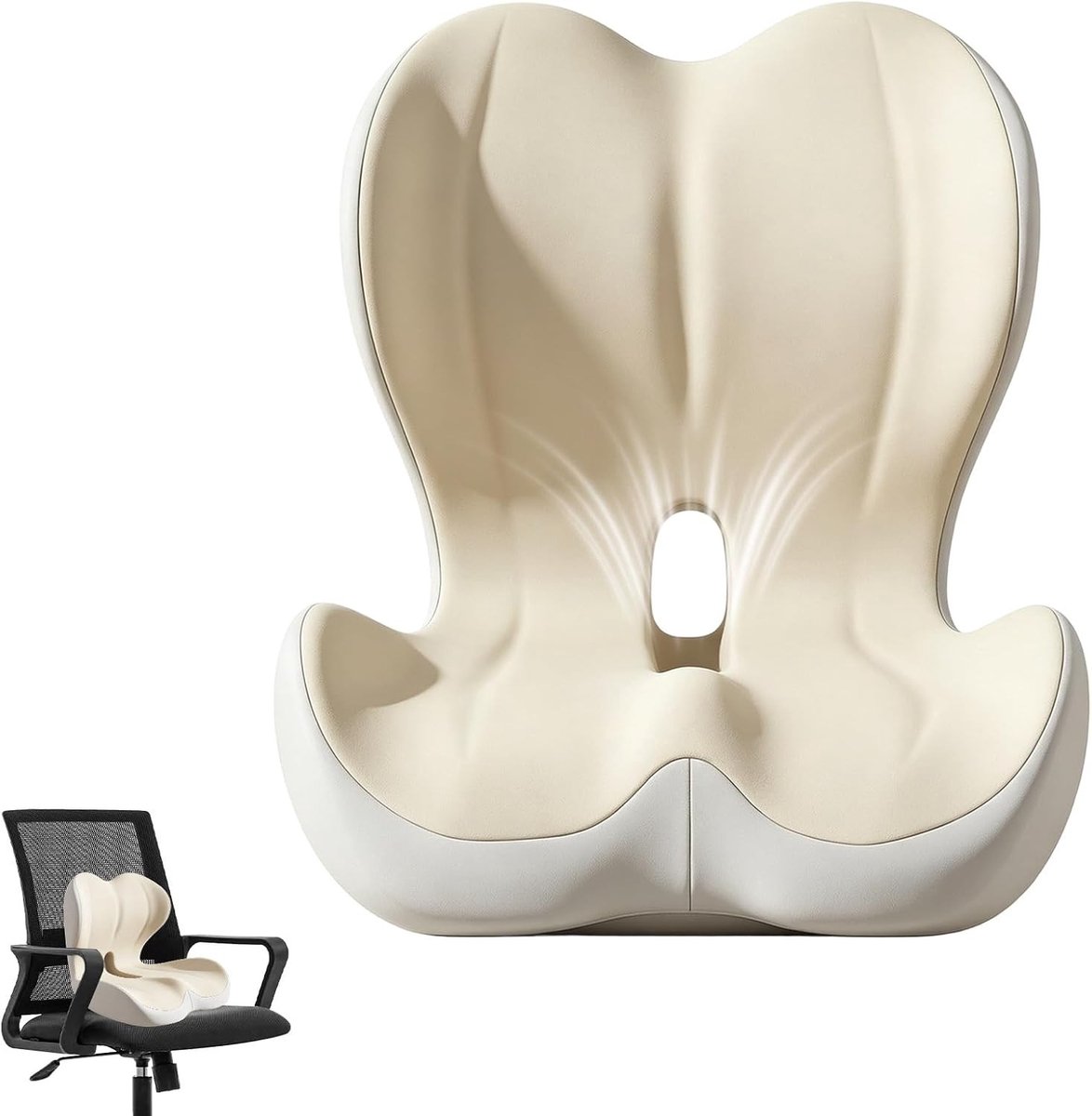 Orthopedisch zitkussen met rugleuning van traagschuim, ergonomisch L-vormig kussen voor rugpijn, ideaal voor thuiskantoor en auto, verbetert zithouding en comfort