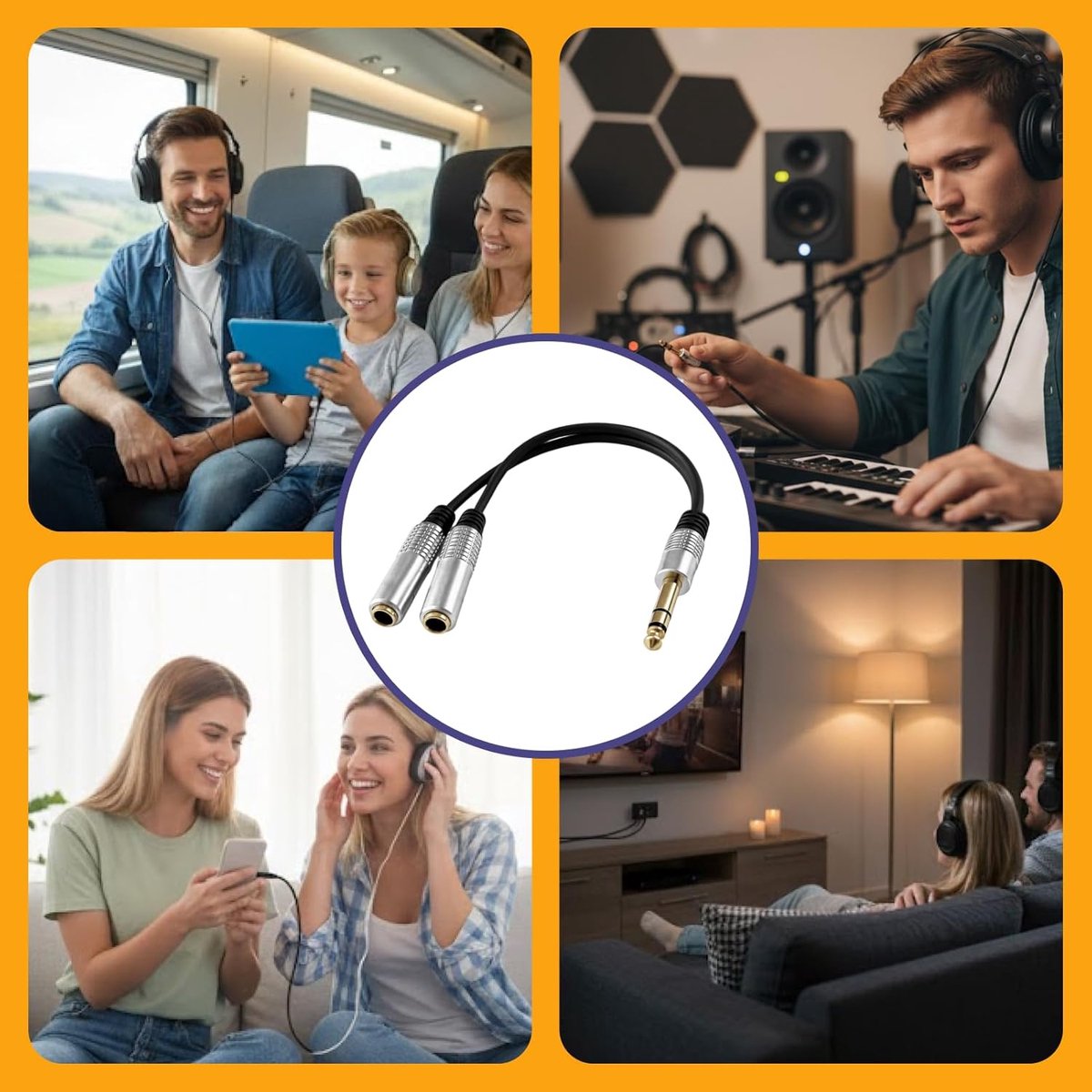Stereo splitter kabel 6.3mm - 2 x 6.3mm female jack - TRS adapter - ideaal voor audioapparatuur - ShopVlot
