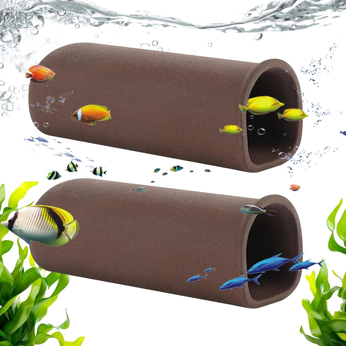 Pack of 2 Aquarium Cave Welsh Hole Aquarium Catfish Cave Breeding and Hidden Cavity Made of Burnt Clay Aquarium Hiding - ShopVlot